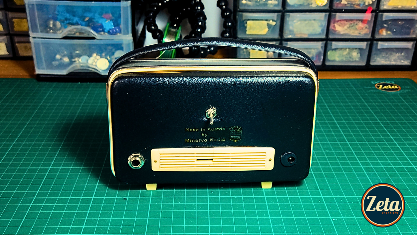 Back panel of MINERVA guitar amp showing controls and connections

