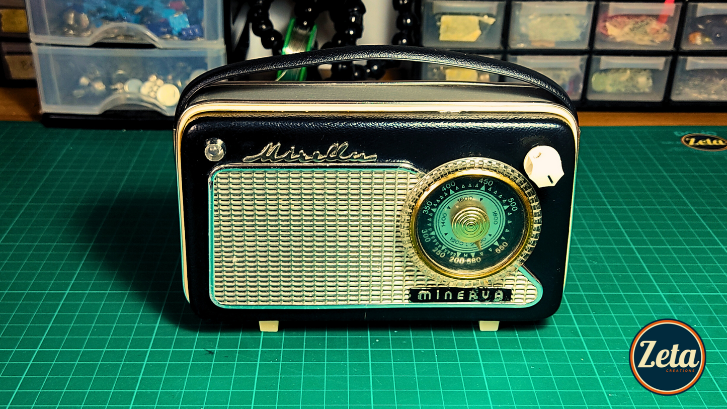Front view of MINERVA vintage French radio guitar amp

