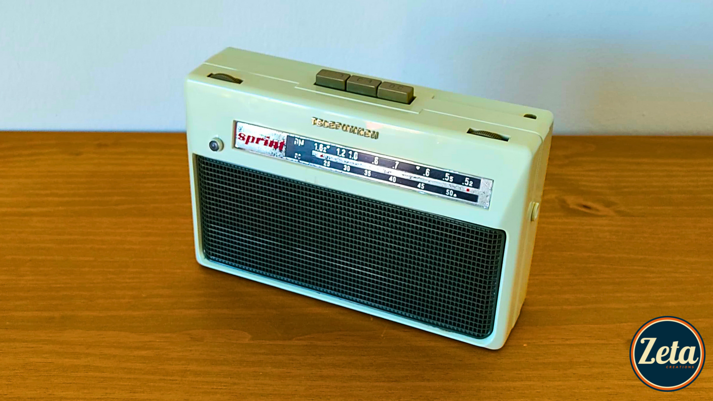 Angled view of SPRINTER portable guitar amplifier

